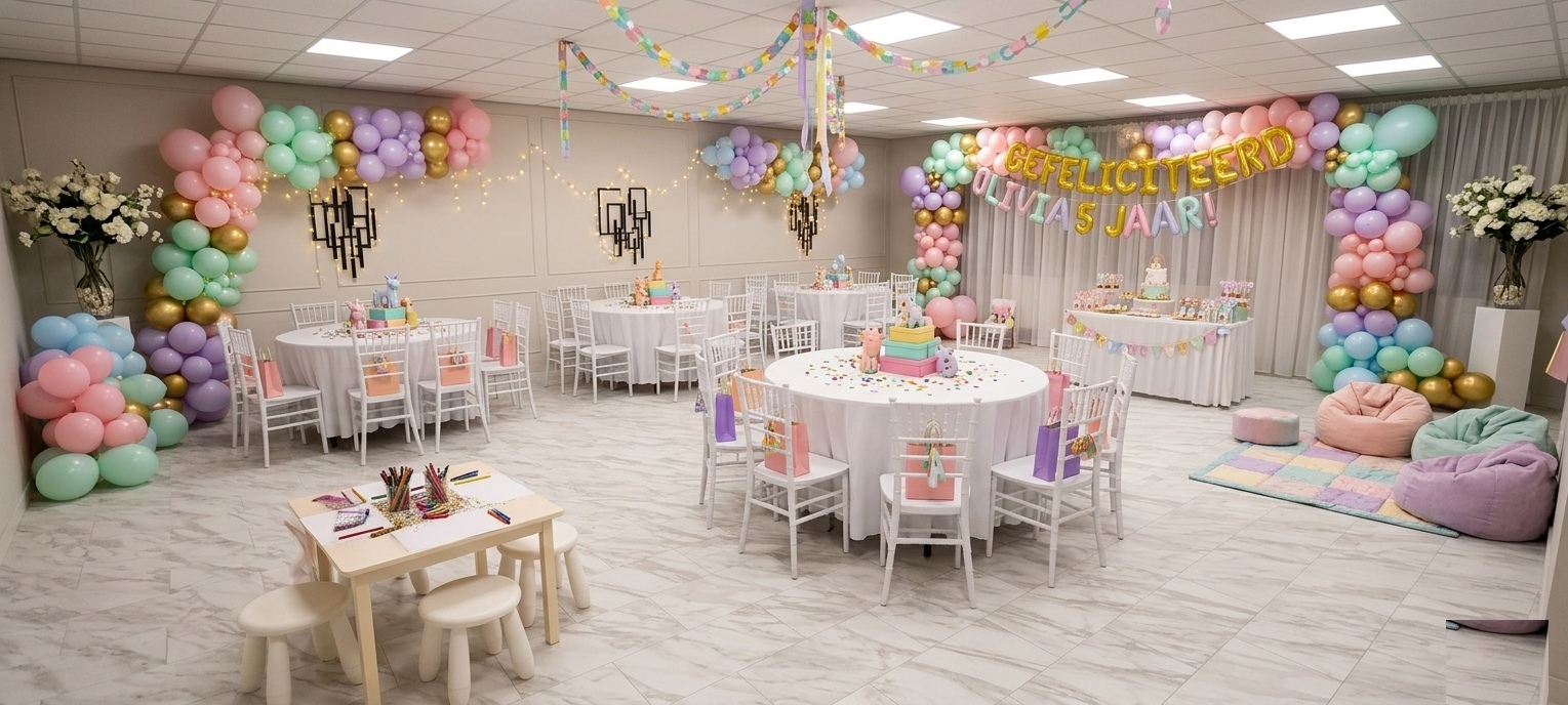 Bovenzaal elegant gedekt voor ouders en gasten
